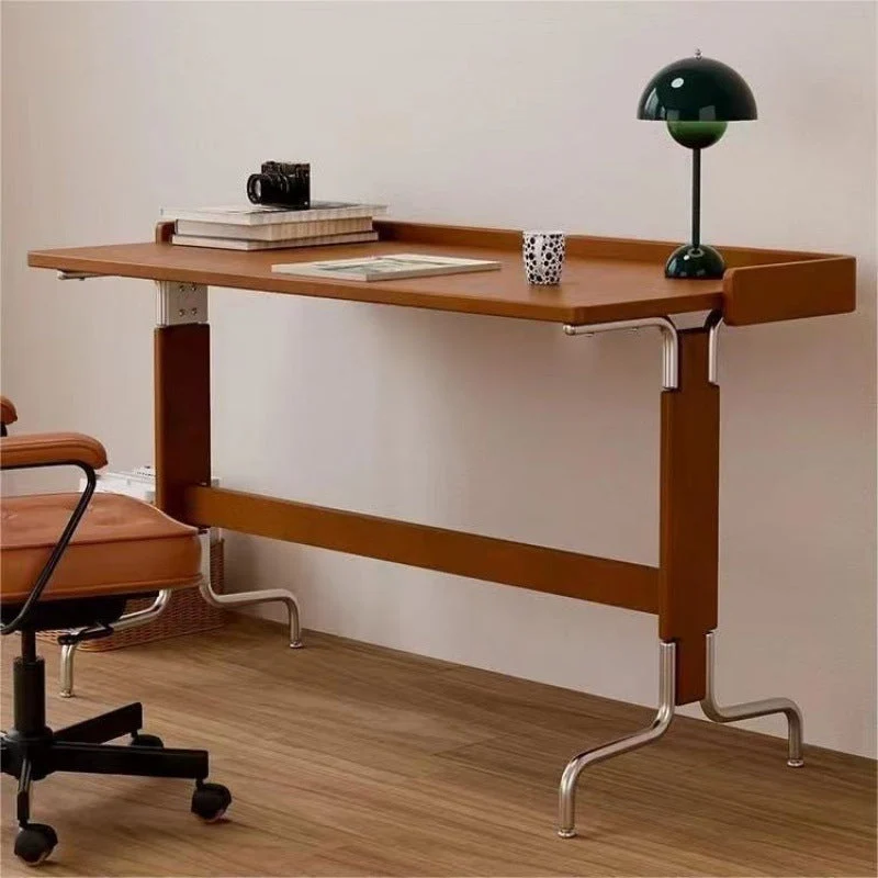 Contemporary Retro Solid Wood Stainless Steel Rectangular Desks 1-Tier For Home Office
