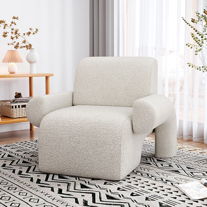 Contemporary Nordic Sherpa Fabric Wood Sponge Square Accent Chair Backrest Armrest For Living Room
