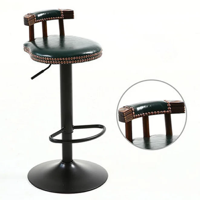 Modern Shabby Chic Oval Cushion Oiled Wax Leather Solid Wood Iron Bar Stool Backrest For Dining Room