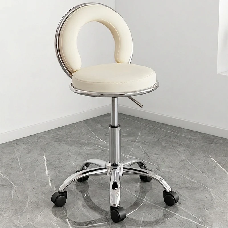 Contemporary Scandinavian Round Cushion Hollow Iron Faux Nappa Leather Vanity Stool Backrest Armless For Bedroom