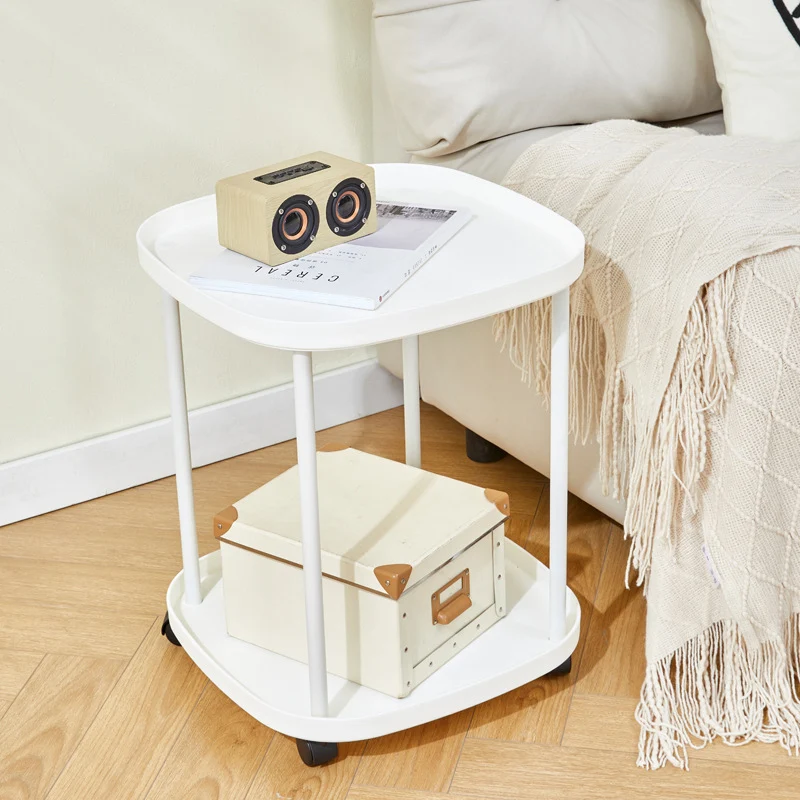 Modern Minimalist Moveable Square Round Corner PP Plastic Carbon Steel End Table 2/3 Tier For Living Room