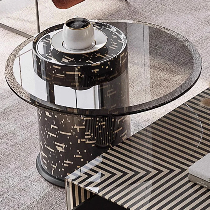 Traditional French Round Square MDF Glass End Table 1-Tier For Living Room