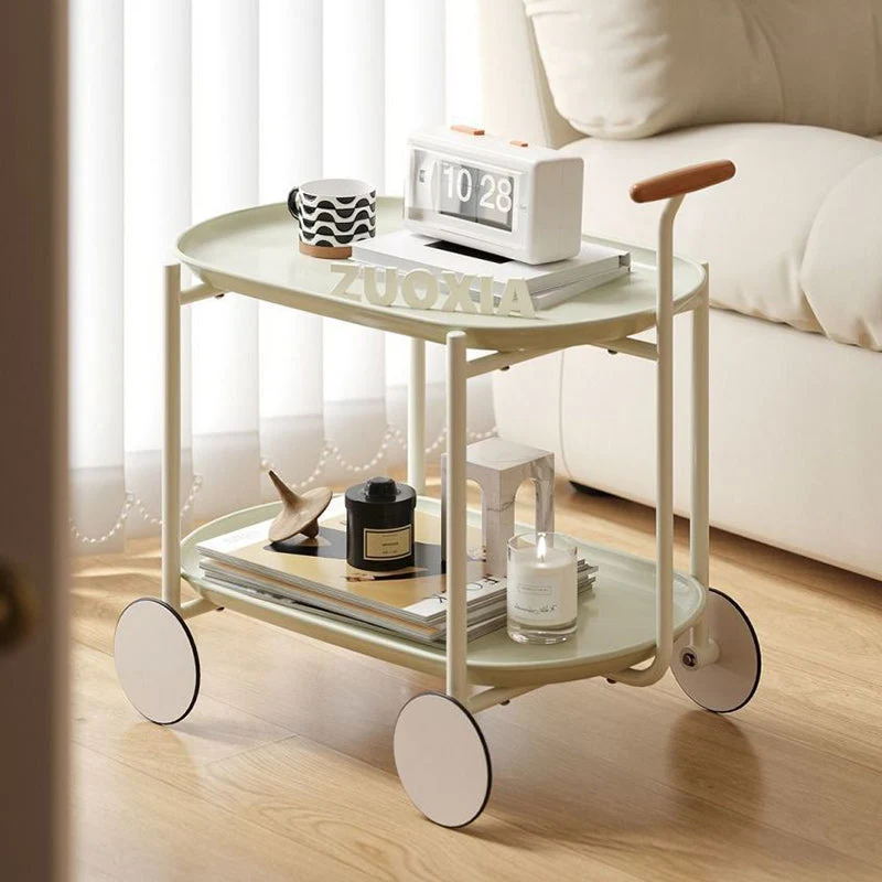 Contemporary Scandinavian Removable Rectangular Round ABS Plastic Beech wood Iron End Table 2-Tier For Living Room