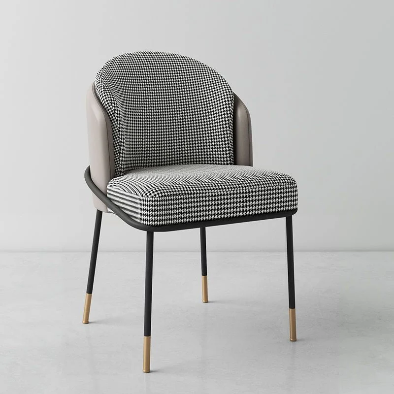 Contemporary Nordic PU Leather Fabric Iron Sponge Square Wraparound Dining Chair Backrest For Living Room