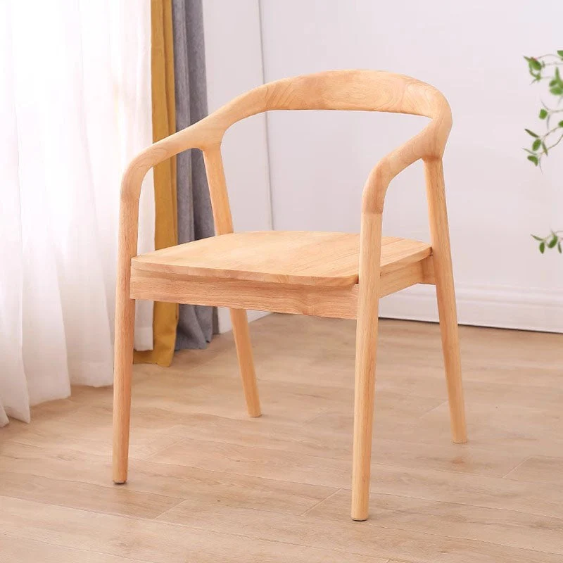 Modern Minimalist Arched Curve Frame Rubberwood Cotton Linen Dining Chair Backrest Armrest For Dining Room