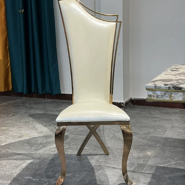 Contemporary Scandinavian Trapezoidal Square PU Leather Stainless Steel Dining Chair Backrest Armless For Dining Room