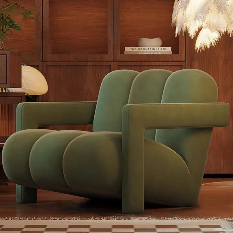 Contemporary Retro Rectangular Striped Velvet Iron Accent Chair For Backrest Armrest For Living Room