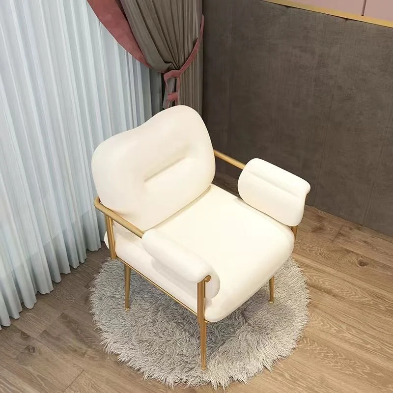 Contemporary Scandinavian Square PU Leather Iron Vanity Stool Backrest Armrest For Bedroom