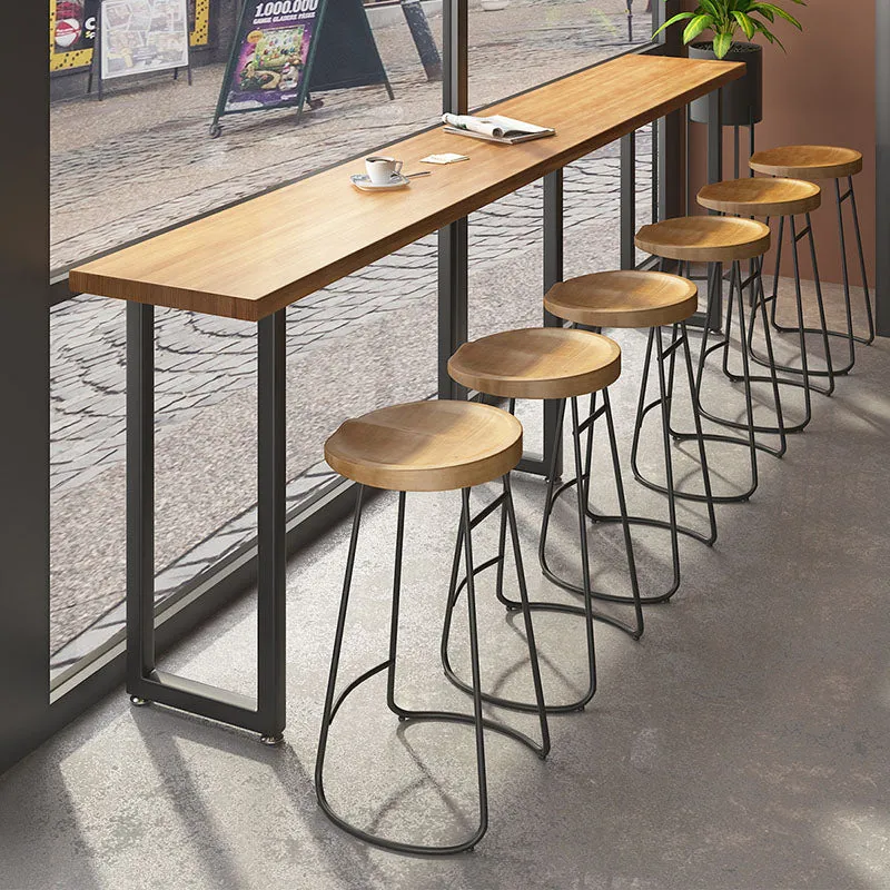 Contemporary Nordic Pine Wood Iron Round Bar Stool Backless Footrest For Dining Room