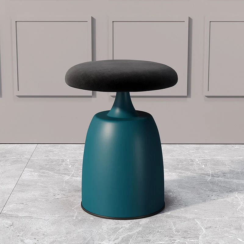 Modern Minimalist Round Cylinder Velvet Metal Vanity Stool For Bedroom