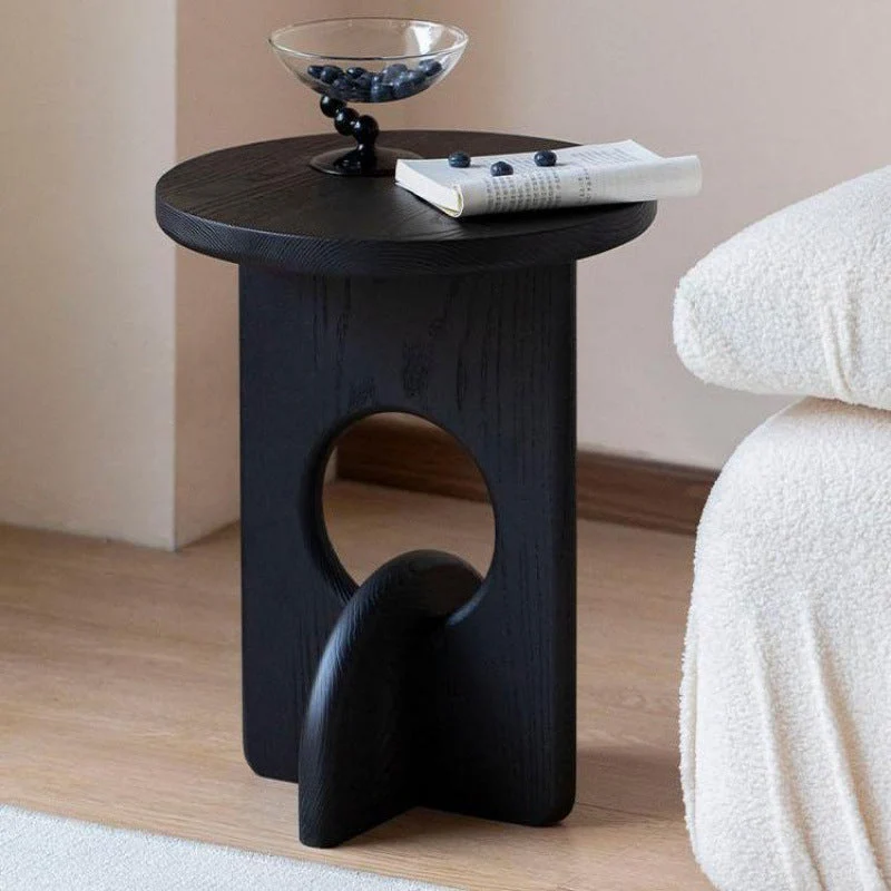 Modern Minimalist Round Cross Base Rubberwood End Table For Living Room