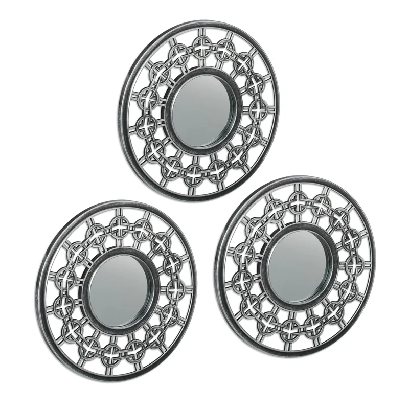 Lot de 3 miroirs décoratifs muraux à accrocher 30 x 30 cm pour embellir intérieur en plastique argenté 13_0013236
