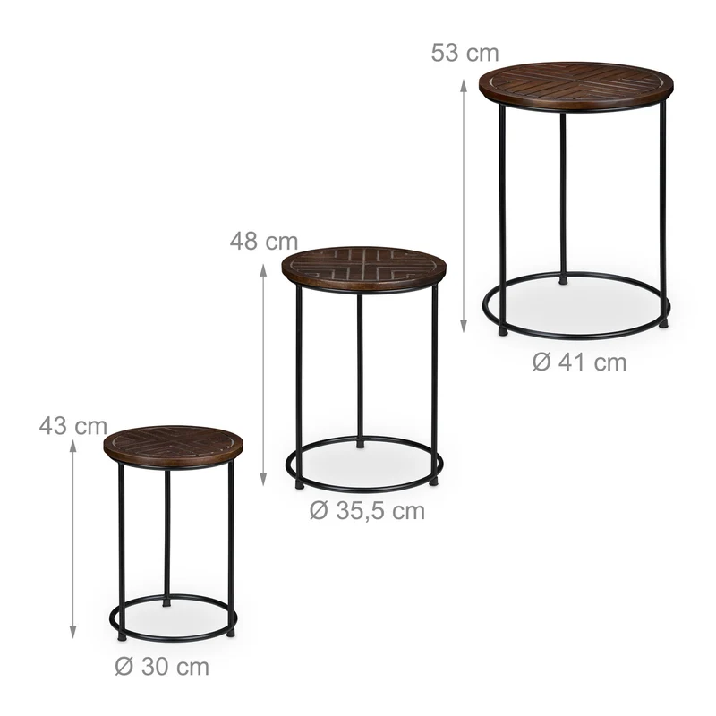Lot de 3 tables d'appoint rondes décoratives 40 x 40 x 40 cm en bois de manguier noir 13_0016080
