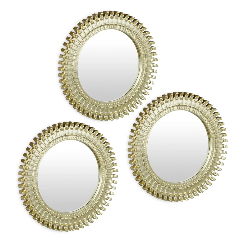 Lot de 3 miroirs décoratifs originaux pour mur intérieur 30 x 30 x 2 cm en métal doré 13_0013238