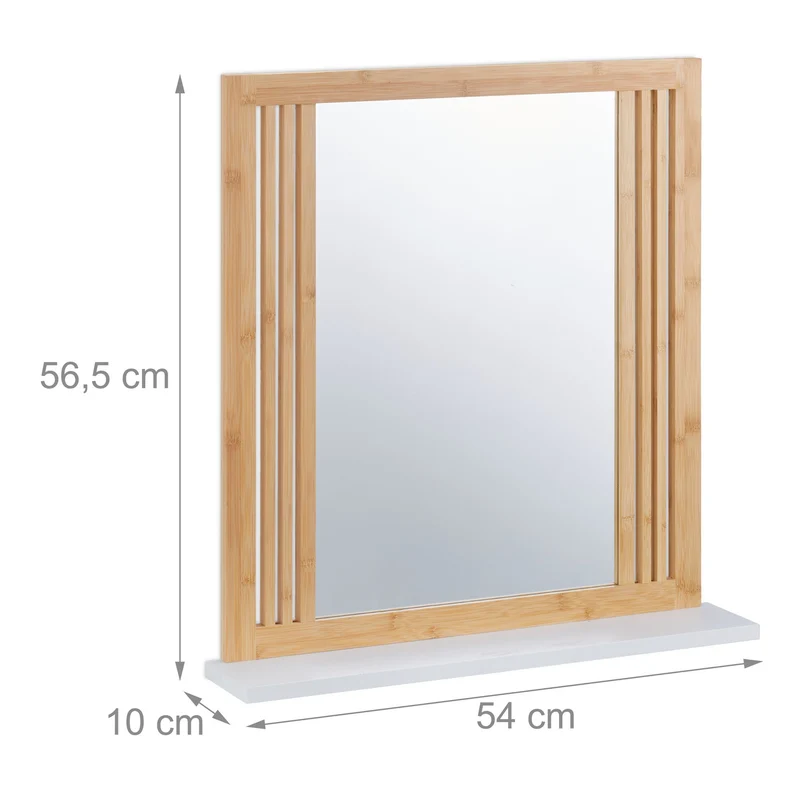 Miroir mural rectangulaire avec tablette pratique salle de bain 80 x 60 cm en bambou naturel 13_0013726