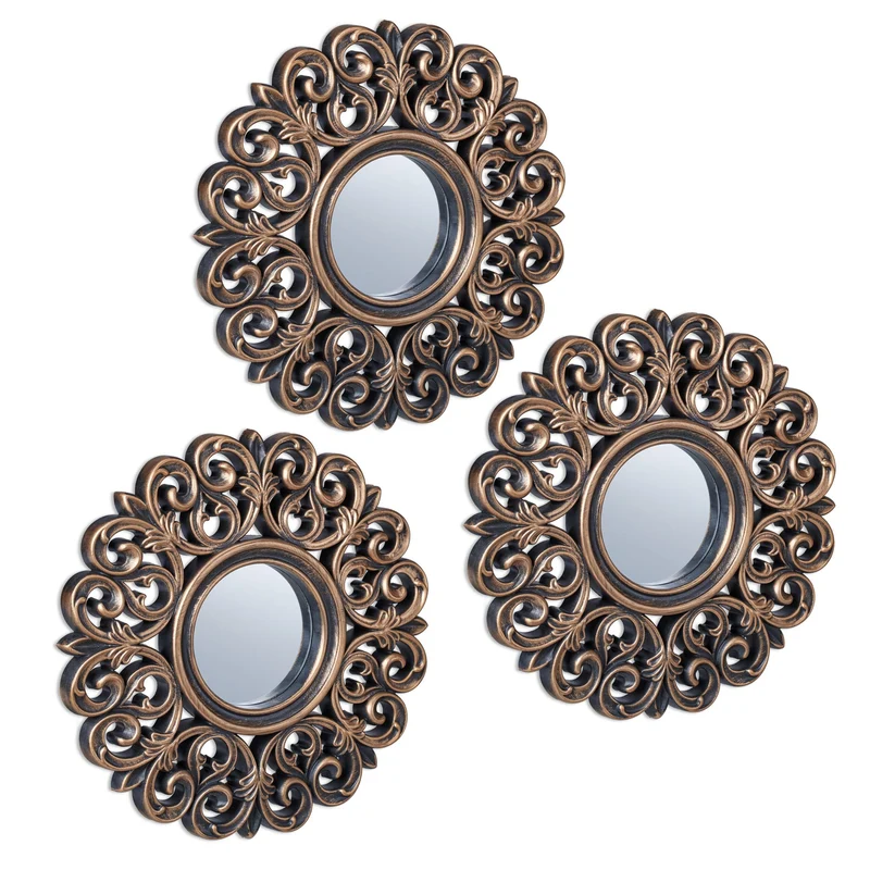 Lot de 3 miroirs décoratifs tendance style baroque 40 x 30 cm à installer ensemble ou séparément en verre doré 13_0013245