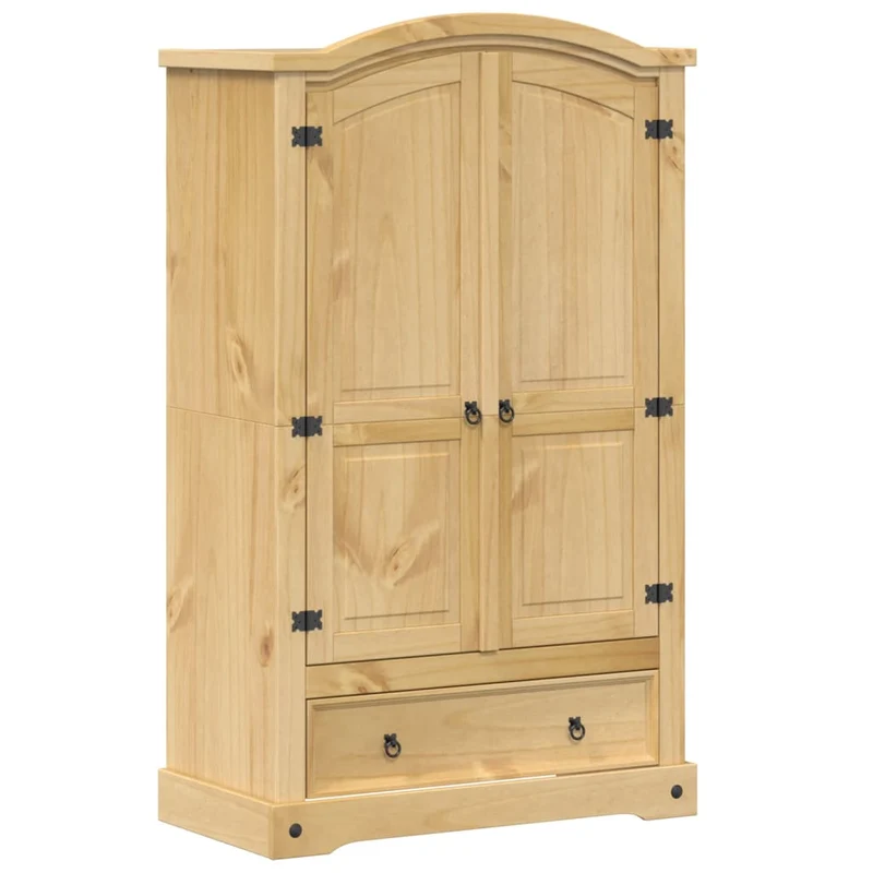 Armoire classique en bois massif pin 101 x 52 x 170 cm grande capacité rangement rustique en bois miel 02_0056479