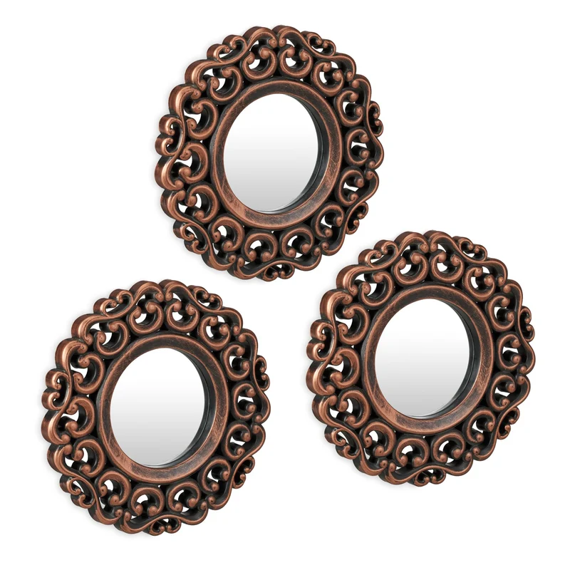 Lot de 3 miroirs décoratifs tendance style baroque 40 x 30 cm à installer ensemble ou séparément en verre doré 13_0013237