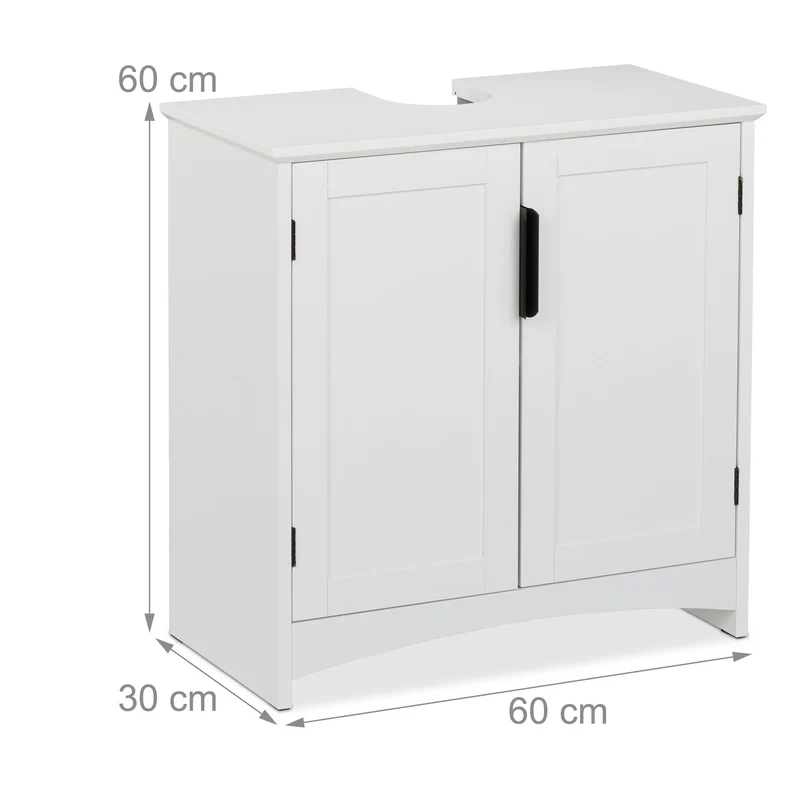 Meuble sous lavabo pratique sobre 80 x 30 x 60 cm en bois blanc 13_0016594