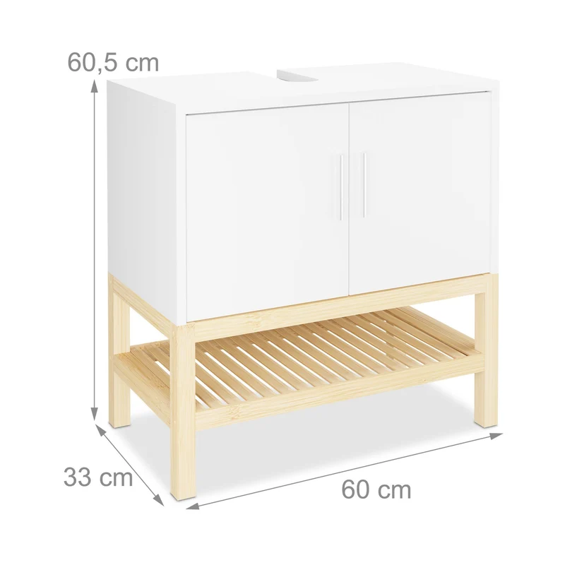 Meuble sous lavabo moderne salle de bain 80 x 50 x 30 cm avec rangement ouvert fermeture magnétique en MDF blanc 13_0015669