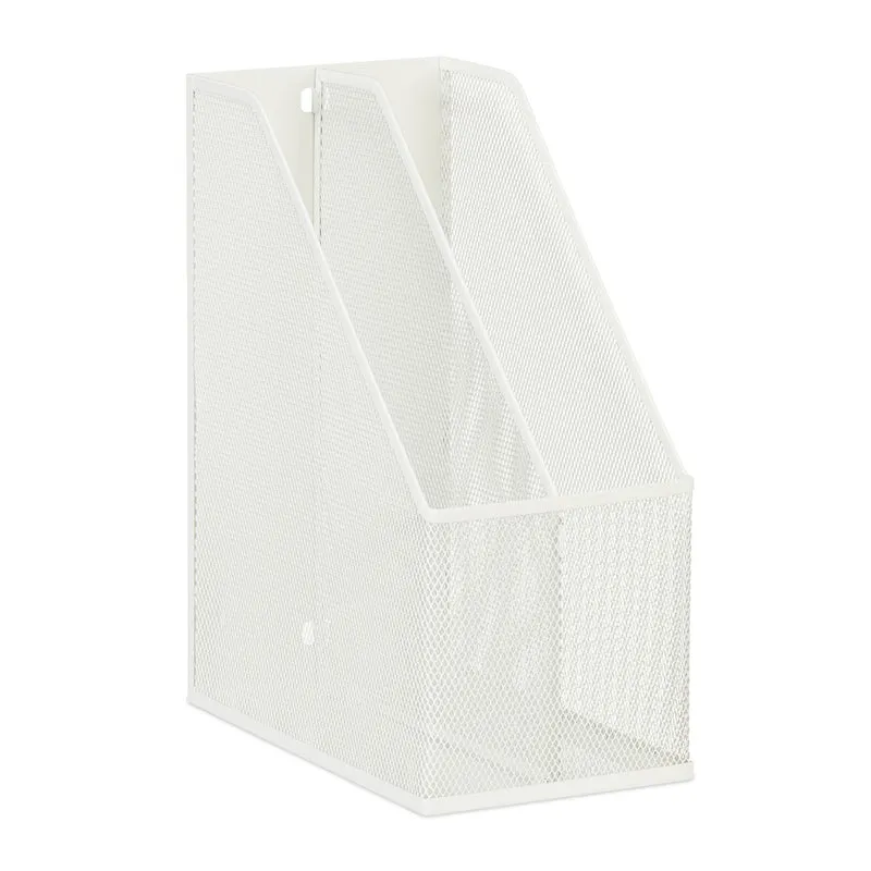 Porte-revues design maille 2 compartiments bureau rangement pratique moderne 30 x 20 x 25 cm en métal blanc 13_0012653