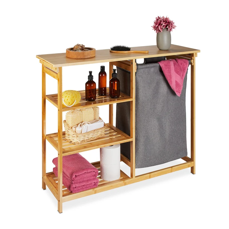 Étagère à linge combinée pratique salle de bain 3 niveaux 80 x 30 x 30 cm en bambou naturel 13_0013804