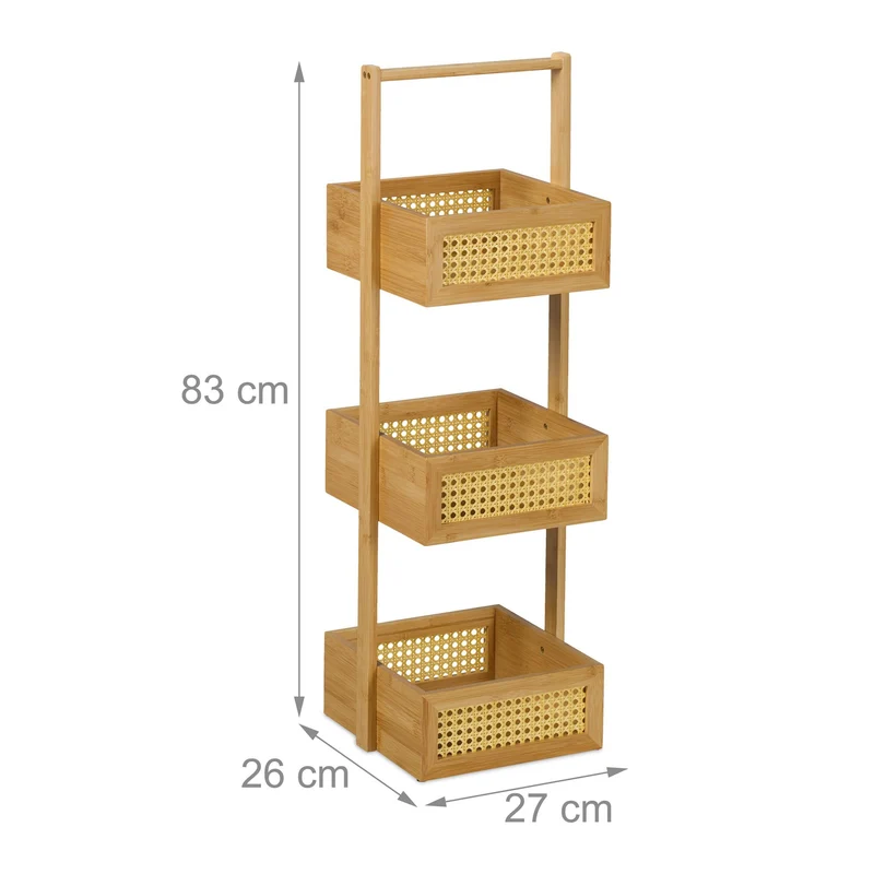 Étagère de salle de bain compacte 3 étagères ouvertes rangement esthétique en bambou naturel beige 13_0016717