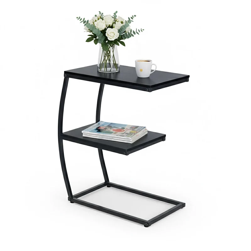 Table d'appoint en forme de C moderne 60 x 40 x 50 cm spacieuse pratique pour boissons design original en bois blanc 13_0017292