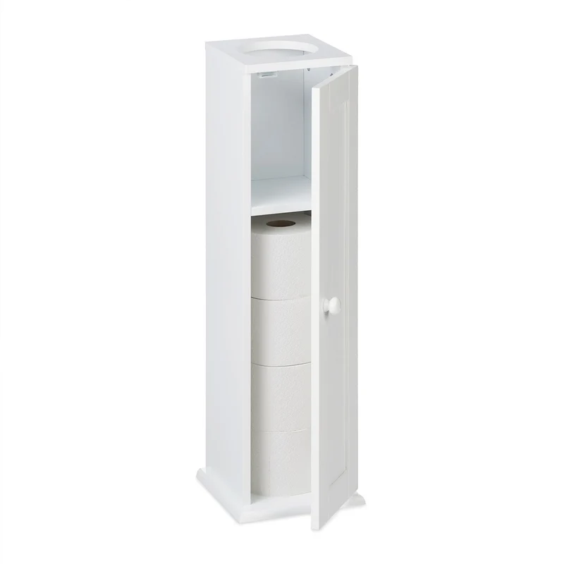Armoire à papier toilette moderne 2 compartiments 90 x 30 x 20 cm design épuré salle de bain en bois blanc 13_0013510