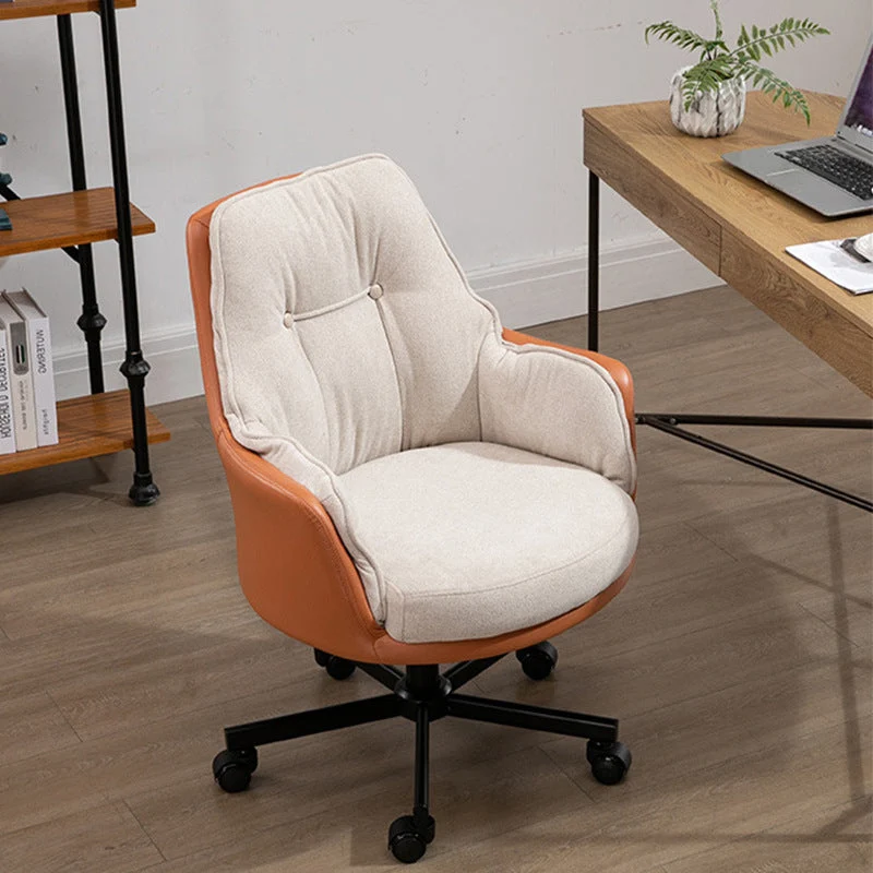 Modern Simplicity Curved Cotton-Linen Synthetic Fabric Aluminum Alloy Metal Desk Chair Backrest Armrest For Home Office