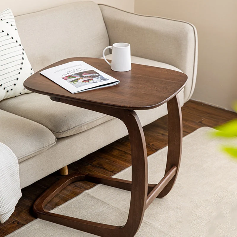 Contemporary Simplicity Rectangular C-Shape Rubberwood End Table Movable For Living Room