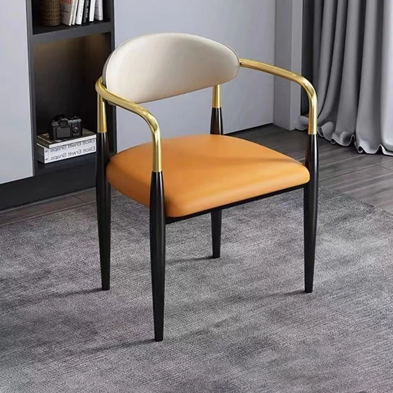 Modern Luxury Square Cushion Faux Leather Metal Sponge Dining Chair Backrest Armrest For Dining Room
