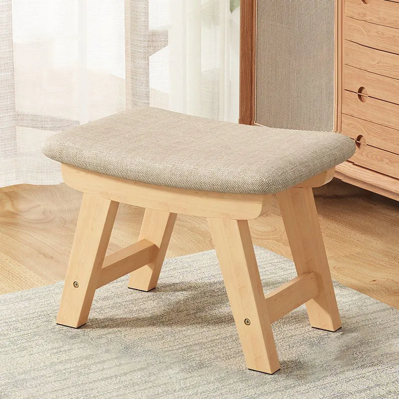 Modern Minimalist Square Cushion Rubberwood Cotton Linen Shoe Bench Low Stool For Living Room