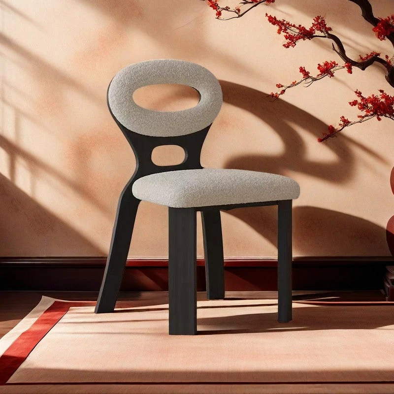 Traditional French Hollow Round Square Sherpa Fabric Wood Vanity Stool Backrest Armless For Bedroom