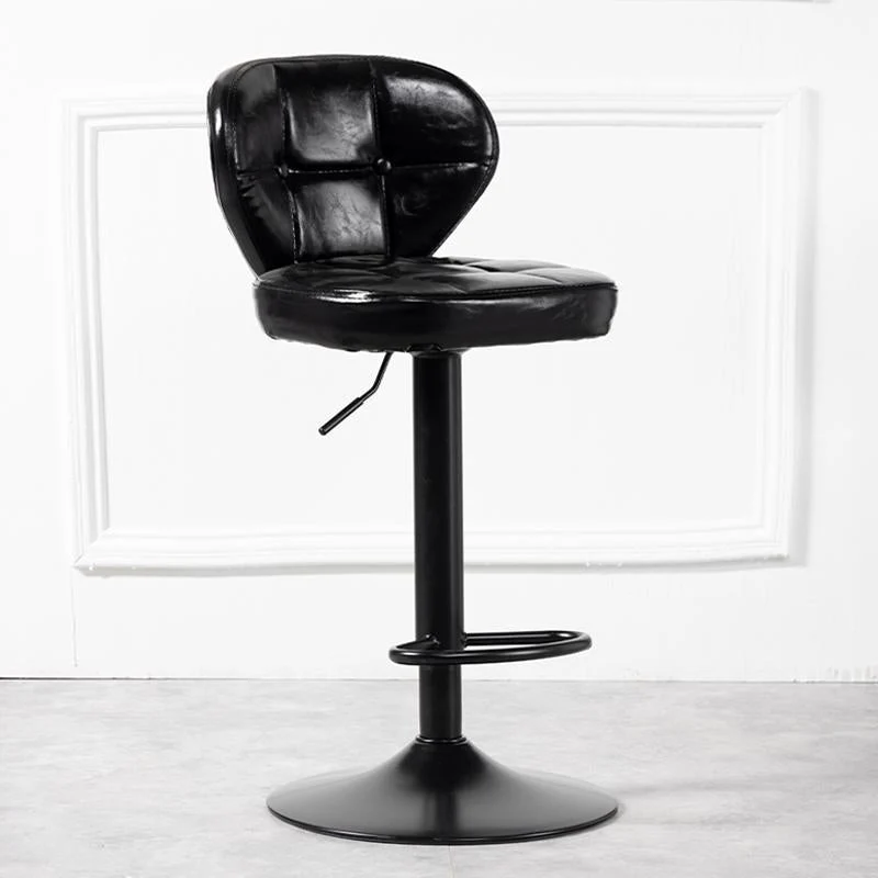 Modern Minimalist Square Oiled Wax Leather Metal Bar Stool Backrest Armless For Dining Room