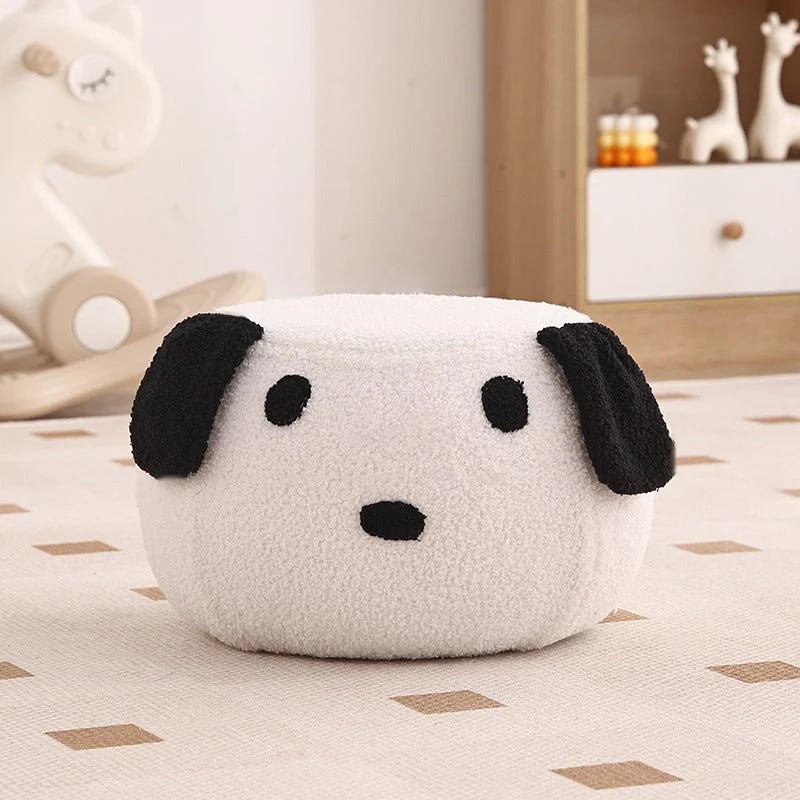 Modern Art Deco Round Teddy Fleece Plywood Low Stool Backless Armless For Living Room