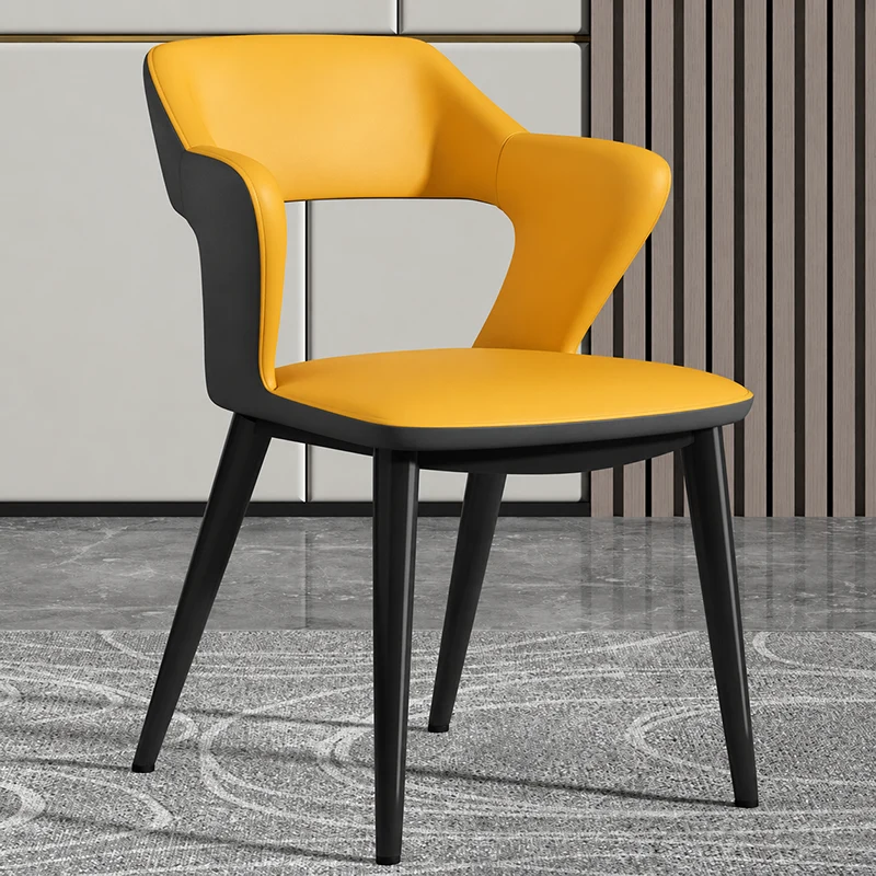 Contemporary Scandinavian Faux Nappa leather Fabric Carbon Steel Sponge Square Wing Dining Chair Backrest Armrest For Dining Room