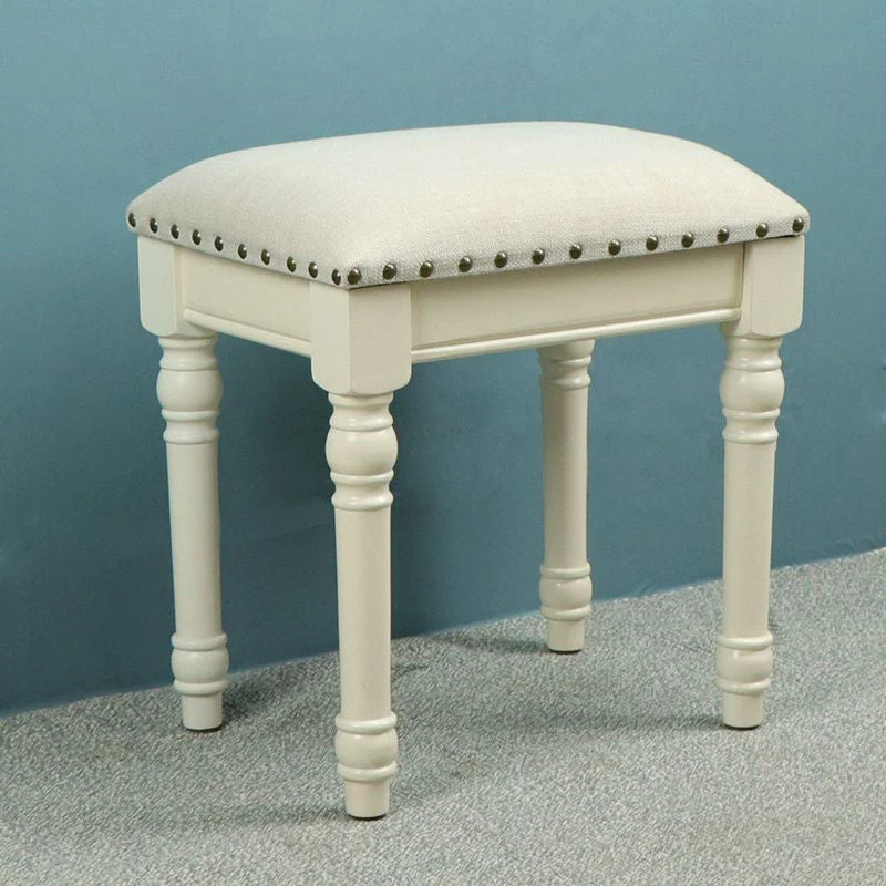 Contemporary Scandinavian Square Linen Faux Leather Rubberwood Vanity Stool Backless Armless For Bedroom