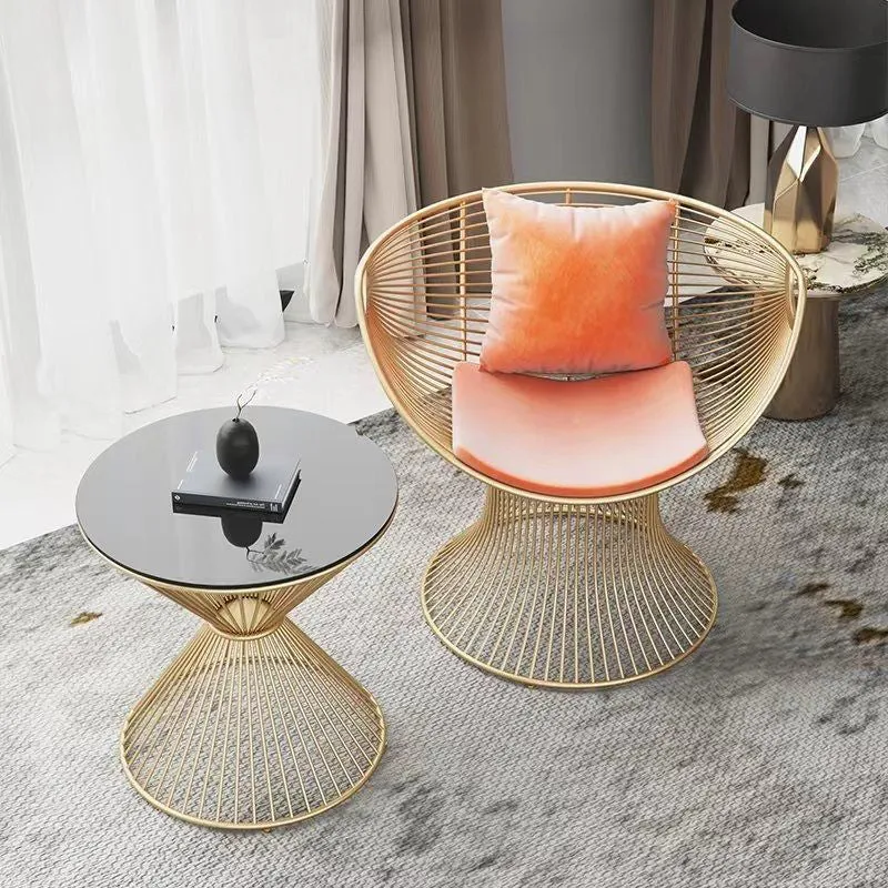 Modern Luxury Oval Curved Upholstered Iron Velvet Chair For Living Room