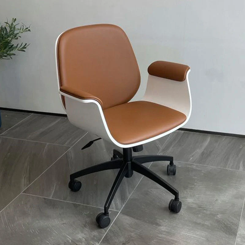 Contemporary Luxury Microfiber Leather Plywood Grain Height Adjustable Swivel Desk Chair Backrest Armrest For Home Office