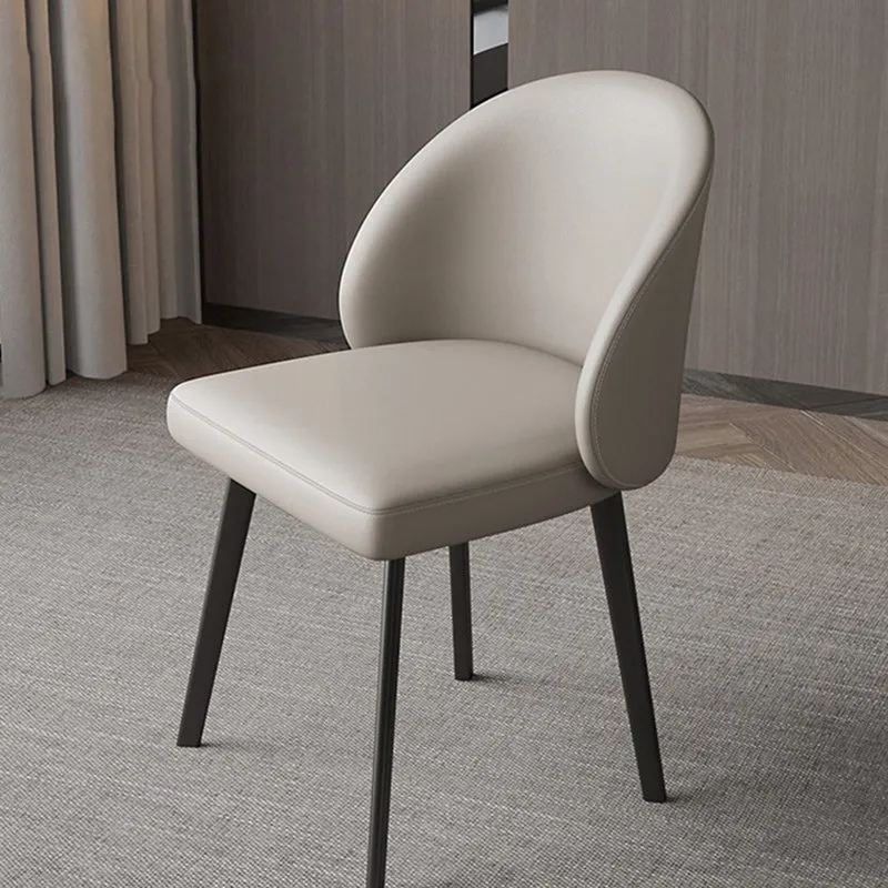 Modern Minimalist Microfiber Leather Plywood Carbon Steel Sponge Square Elliptical Curved Dining Chair Backrest For Dining Room