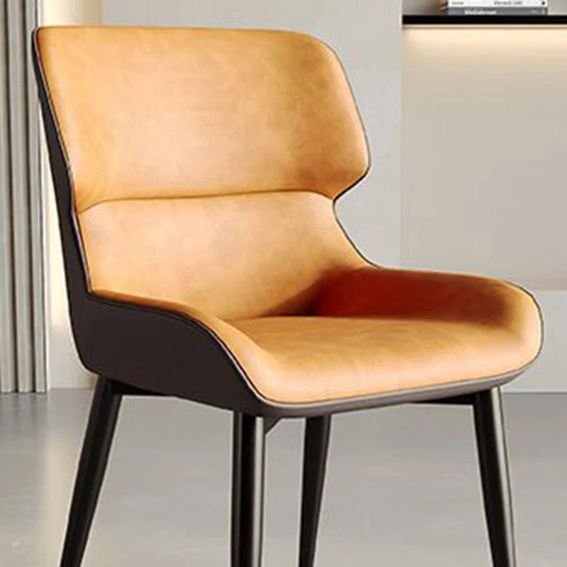 Contemporary Scandinavian PU Leather Carbon Steel Sponge Square Vein Lines Dining Chair Backrest For Dining Room