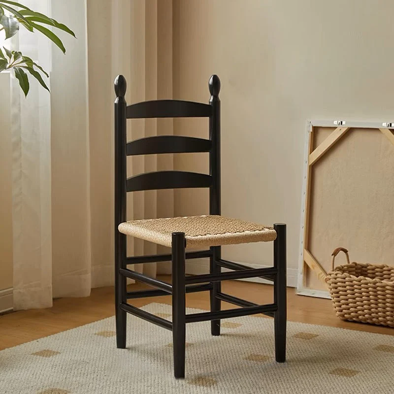 Contemporary Retro Weaving Rubber Wood Kraft Paper Cord Square Dining Chair Backrest Footrest For Dining Room