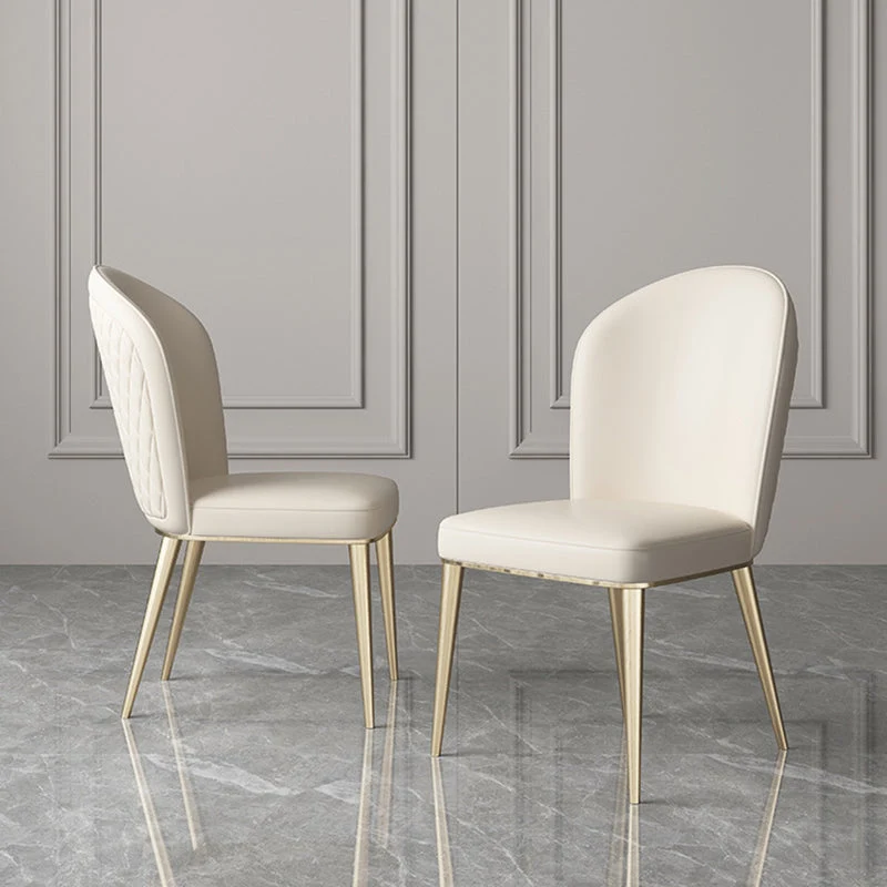 Contemporary Nordic Curved Microfiber Leather Upholstered Stainless Steel Tapered Legs Dining Chair Backrest For Dining Room