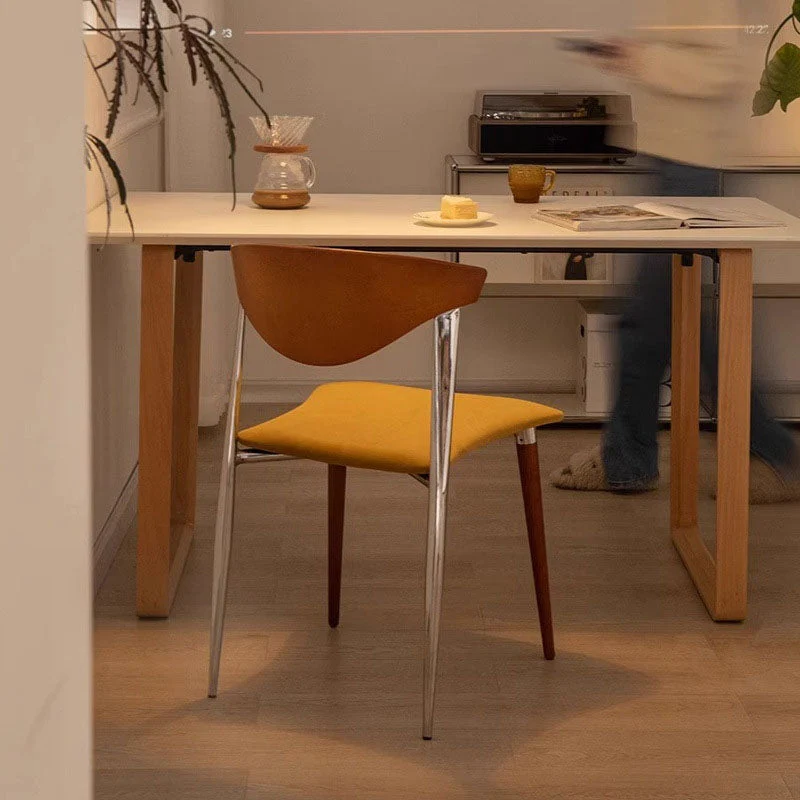 Contemporary Retro Beech Wood Plywood Iron Velvet Sponge Square Curved Dining Chair Backrest For Dining Room