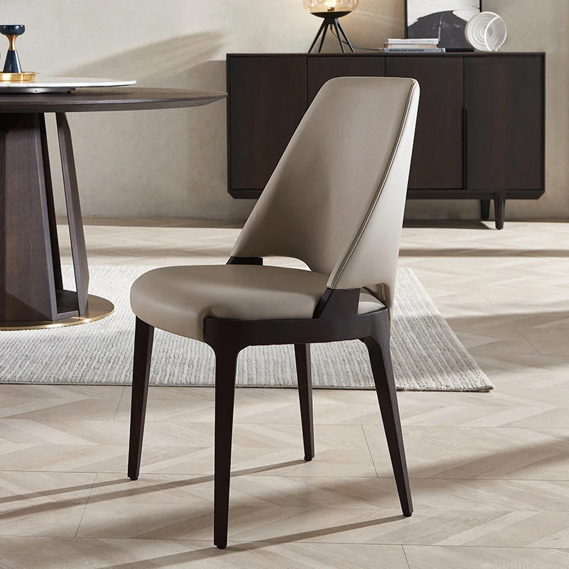Contemporary Luxury Square Microfiber Leather Ash Wood Upholstered Dining Chair Backrest For Dining Room