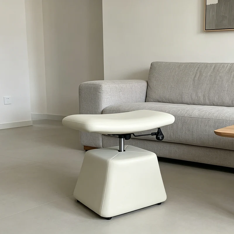 Contemporary Simplicity Rectangular Faux Leather Plywood Iron Upholstered Height Adjustable Vanity Stool For Bedroom