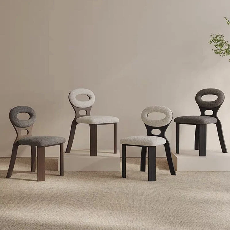 Contemporary Nordic Oval Hollowed Out Sherpa Fabric Rubberwood Dining Chair Backrest For Dining Room