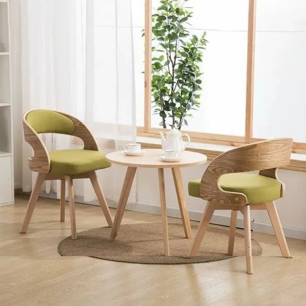 Contemporary Nordic Fabric Upholstered Beech Wood Plywood Splayed Legs Dining Chair Curved Back For Dining Room