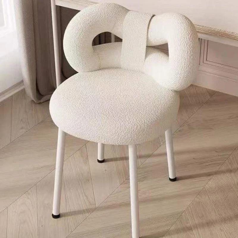 Contemporary Nordic Sherpa Fabric Round Vanity Stool Butterfly Backrest For Bedroom